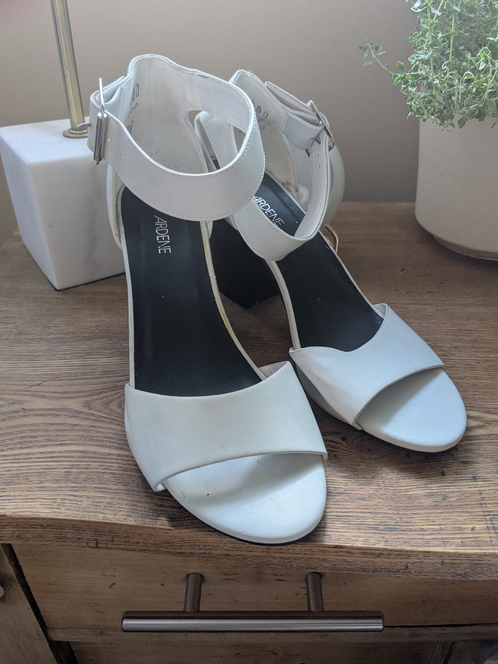 Ardene White Ankle-Strap Block Heel Sandals